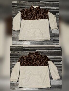 EUC Leopard Print and  Creamy White Fleece Pullover